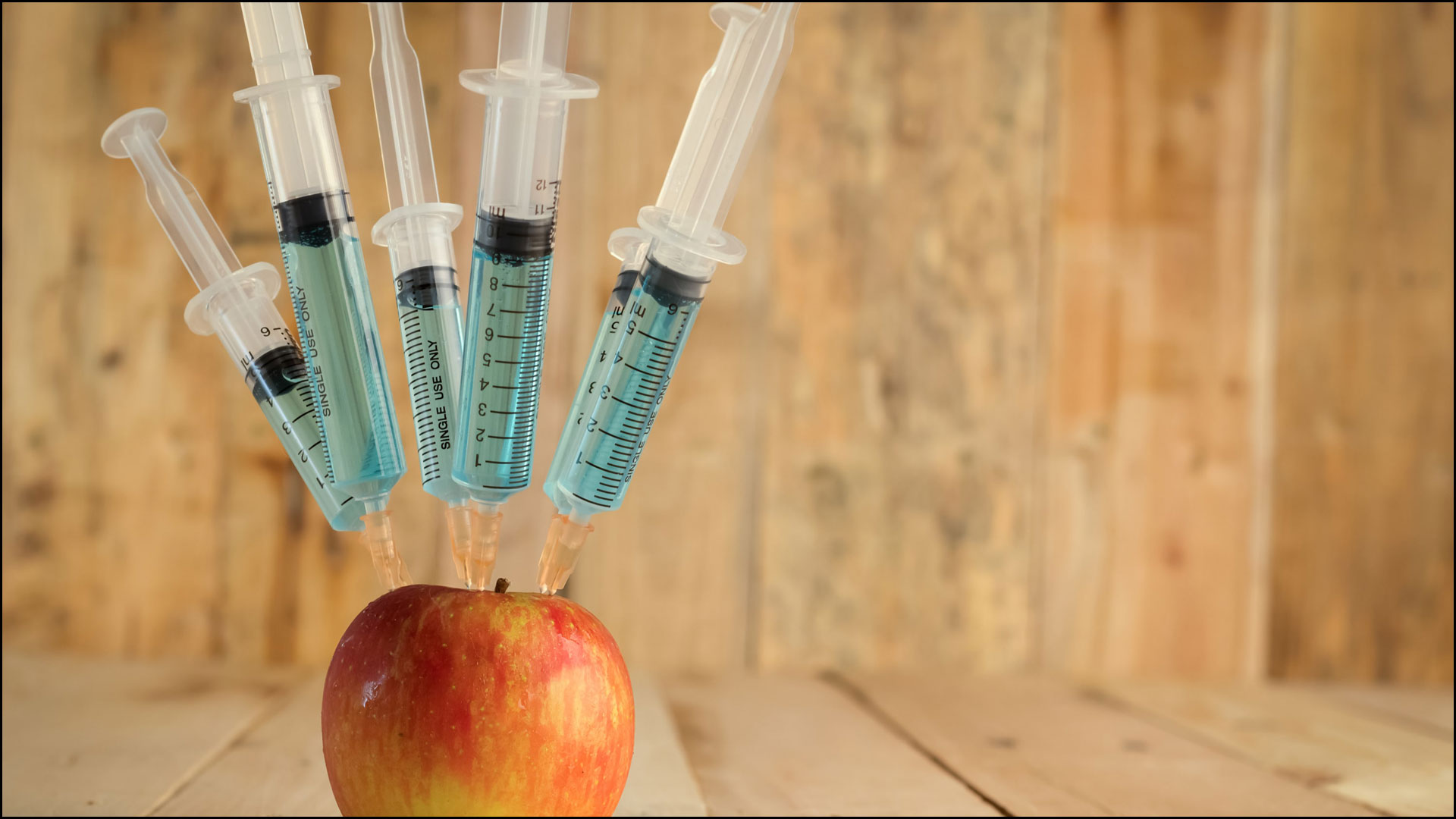 GMO Apple with injection needle